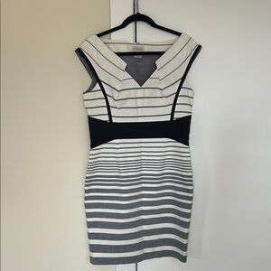 Karen Millen Black and White Striped Midi Dress
